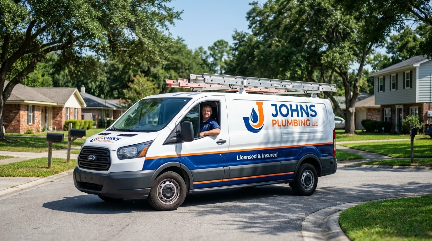 Johns Plumbing LLC service van in Hawkins, TX
