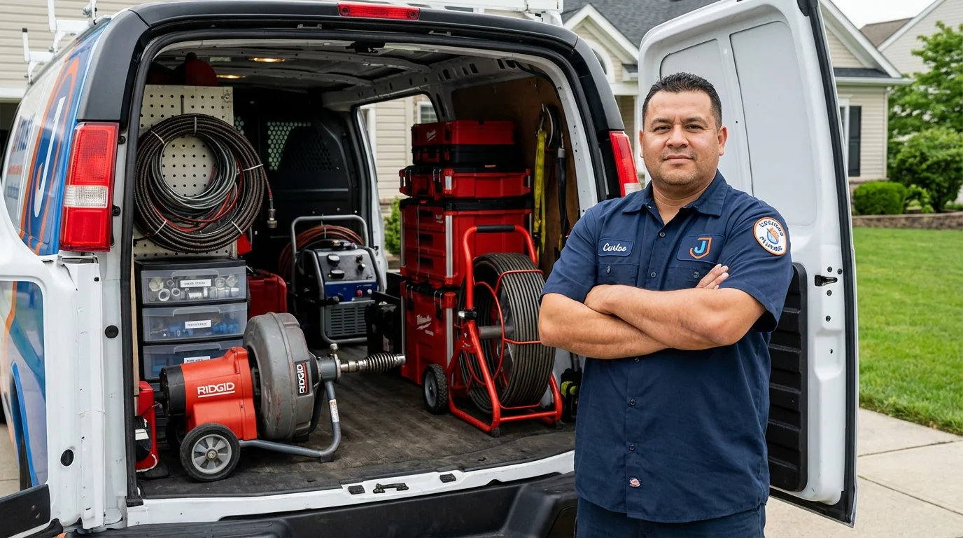 Professional drain cleaning equipment and Johns Plumbing LLC plumber in Hawkins