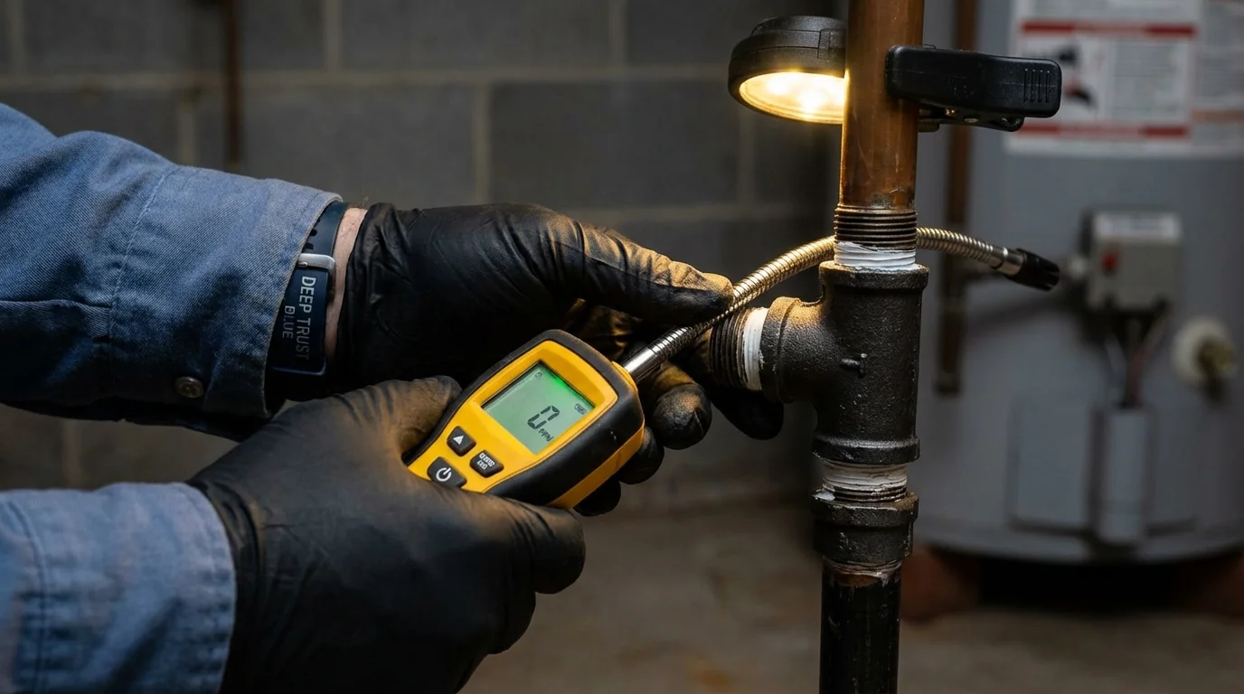 Gas leak detection with electronic sniffer by Johns Plumbing LLC in Hawkins