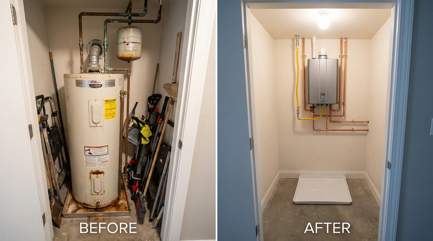 Tank water heater versus wall-mounted tankless unit comparison for Hawkins, TX homeowners