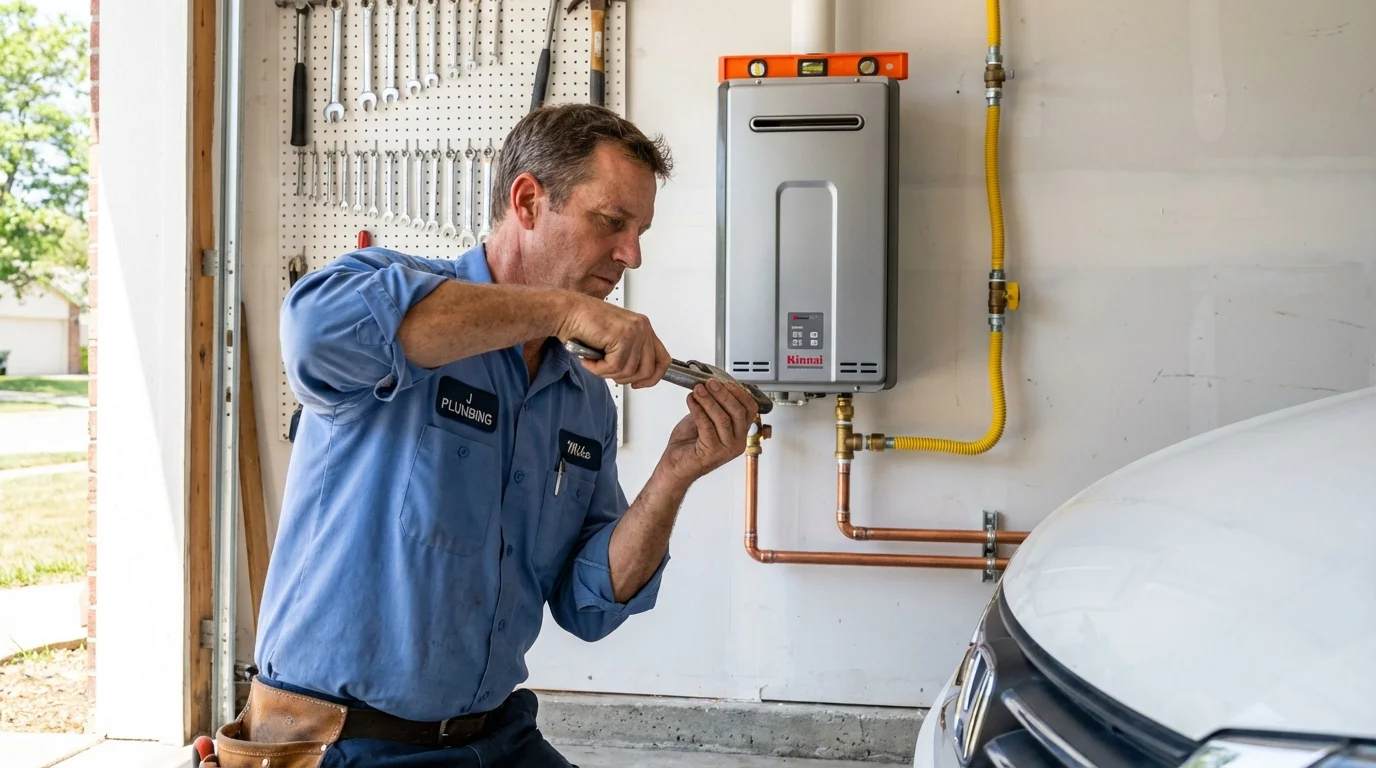 Tankless water heater installation by a Johns Plumbing LLC plumber in Hawkins