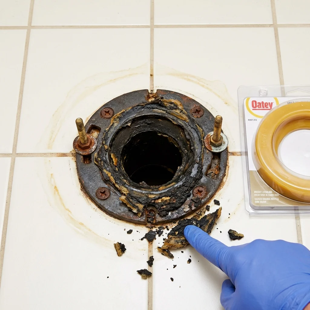 Failed wax ring showing water seepage at the base of a toilet in a Hawkins, TX home